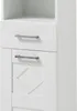 A close-up view of a white cabinet with two drawers and a decorative diamond pattern on the lower door. Produktbild-Vorschau