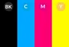 Four vertical bars of color representing CMYK printer ink cartridges. Produktbild-Vorschau