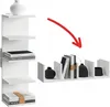 Two white shelving units are shown, one vertical and one horizontal, with decorative items and books. Náhľad obrázku produktu