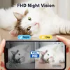 A cat is shown in two different views on a smartphone screen, one in black and white (night vision) and the other in color (day vision). Text overlays indicate 'FHD Night Vision', 'Night', and 'Day'. Náhled obrázku produktu