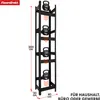 A black metal shelving unit with weights on it, with dimensions indicated. Produktbild-Vorschau