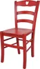 A red wooden chair with a heart-shaped cutout on the backrest, set against a white background. Voir les images du produit