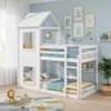 A child's bedroom with a white bunk bed shaped like a house, decorated with children's artwork and toys. Náhľad obrázku produktu