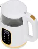 A white electric kettle with gold accents and a digital display. Produktbild-Vorschau
