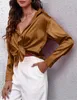 ASKSA Chemise Femme Satin Col V Chemise Elégante Boutons Voir les images du produit 4