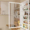 SoBuy Wandvitrine FSB113-H-W mit geöffneter Glastür, gefüllt mit Panda-Sammlerfiguren im Wohnzimmer Productafbeelding-voorbeeld