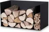 A black metal firewood rack filled with various sizes of cut logs. Voir les images du produit