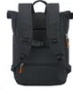 The back view of a dark gray backpack with mesh padding on the back and shoulder straps. Produktbild-Vorschau