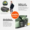 Collage of images showing features of a child car seat, including its portability, a drink holder, and a folding mechanism. Náhled obrázku produktu