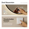 The image shows two distinct sections demonstrating different control methods for a mirror. The top section shows a hand touching a mirror's surface with illuminated controls and text indicating 'Aus' (Off) and 'Ein' (On). The bottom section shows a hand p Náhled obrázku produktu
