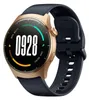 A close-up shot of a smartwatch with a gold casing and a black strap, displaying the time and date on its screen. Náhled obrázku produktu
