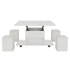 A white lift-top coffee table with hidden storage and four matching stools, presented on a white background. Anteprima dell’immagine prodotto