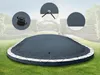 An oval inflatable pool cover is shown on a grassy lawn, with close-up insets highlighting features like the inflation valve and material. Produktbild-Vorschau