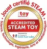 A circular badge with text and logos indicating a certified STEAM toy. Produktbild-Vorschau