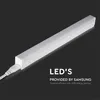 A white LED light bar with a connected cable is shown against a dark background. Text overlays provide product information. Produktbild-Vorschau