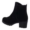 A black suede boot with a block heel is shown from the side against a white background. Produktbild-Vorschau