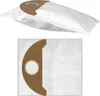 Two views of a white vacuum cleaner bag with a brown cardboard attachment. Produktbild-Vorschau