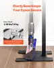 A close-up of a vacuum cleaner stand with text overlays highlighting its features. Produktbild-Vorschau