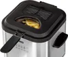 A close-up view of a silver and black deep fryer with french fries inside. Produktbild-Vorschau