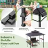 A collage of images showing a family in a garden, close-ups of a grill pavilion's construction, and the assembled grill pavilion. Produktbild-Vorschau