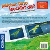 The image shows the back of a board game box for a dinosaur-themed memory game. It includes product information, game descriptions, and illustrations of game cards. Produktbild-Vorschau