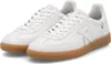 A pair of white leather sneakers with a brown rubber sole, shown from a slightly elevated side angle against a white background. Produktbild-Vorschau