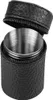 A black leather case with a zipper is open, revealing a silver metal cup inside. Podgląd zdjęcia produktu