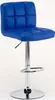 A blue bar stool with a chrome base and adjustable height. Produktbild-Vorschau
