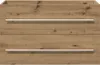 A close-up front view of a wooden cabinet with two silver handles. Produktbild-Vorschau