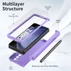 An exploded view of a phone case with its components, showing the multilayer structure and a stylus. Produktbild-Vorschau