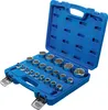 A blue plastic case containing a set of silver metal sockets. Produktbild-Vorschau