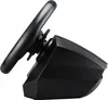 A side view of a black gaming steering wheel and base. Náhľad obrázku produktu