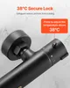 Close-up of a black shower faucet with temperature markings and a safety lock feature highlighted. Anteprima dell’immagine prodotto