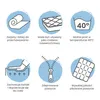A collage of six icons with text descriptions illustrating the features of a mattress topper. Produktbild-Vorschau