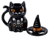 Halloween Tasse Schwarze Katze mit Deckel – Keramik Produktbild-Vorschau 3