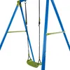 A close-up view of a blue and green swing set with a green swing seat. Produktbild-Vorschau