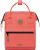 A studio shot of a coral-colored backpack. Produktbild-Vorschau