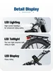 Collage of three images showcasing the features of an e-bike: LED lighting, LED taillight, and LED display. Produktbild-Vorschau