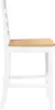 A side view of a white wooden chair with a light brown wooden seat. Anteprima dell’immagine prodotto