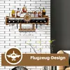 A wooden wine rack mounted on a white brick wall, displaying bottles and glasses. A decorative overlay with an airplane icon and text is present at the bottom. Produktbild-Vorschau