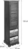 A tall, narrow cabinet with two woven baskets at the bottom and a louvered door at the top, shown against a white background with dimensions indicated by lines and text. Náhľad obrázku produktu