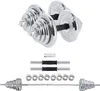A set of chrome dumbbells and barbell components arranged on a white background. Náhled obrázku produktu