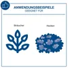 The image shows two illustrations of plants, one labeled 'Sträucher' (shrubs) and the other 'Hecken' (hedges), with text indicating "ANWENDUNGSBEISPIELE GEEIGNET FÜR" (Application examples suitable for). Produktbild-Vorschau
