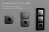 Three different configurations of electrical outlets and switches mounted on a textured gray wall, with descriptive text above them. Produktbild-Vorschau