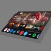 A rendered image of a smart TV displaying a streaming service interface with various app icons and movie posters. Anteprima dell’immagine prodotto