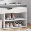 A white shoe bench with a gray cushion and shoes stored inside. Anteprima dell’immagine prodotto
