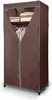 A brown fabric wardrobe with its doors partially open, revealing clothes hanging on a rack and folded clothes on a shelf. Anteprima dell’immagine prodotto