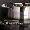 A close-up shot of stainless steel pots, with text overlay describing the brand and product. Náhľad obrázku produktu