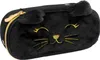 A black fluffy pencil case shaped like a cat's face with gold embroidered features and ears. Náhled obrázku produktu