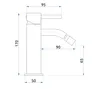 A technical drawing of a bidet faucet with dimensions indicated. Anteprima dell’immagine prodotto